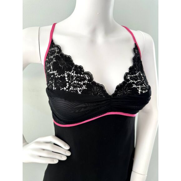 Vintage Victoria's Secret Black Slip Dress with Pink Trim & Lace Detail size 8 - Picture 7 of 9
